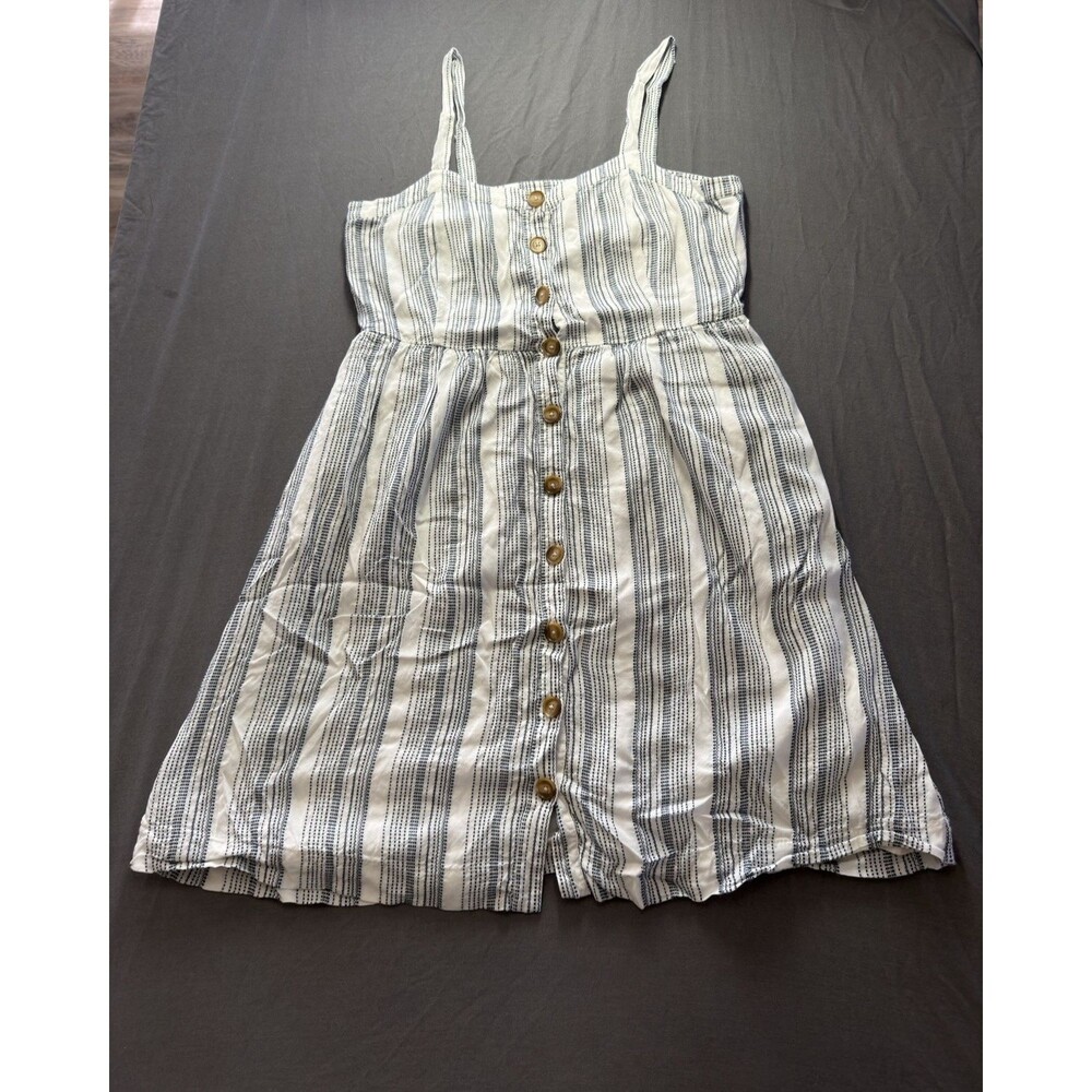 LOFT Sleeveless Midi Sundress Size 10 Casual Striped White Blue Scoop Neck